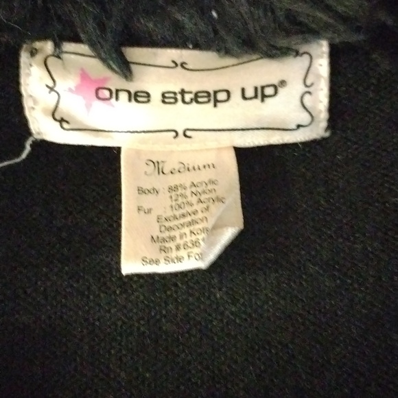 One Step Up Women's Black Fur Open Cardigan Size Medium ribbon tie - Picture 6 of 7